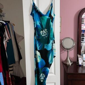 Blue Floral Asymmetrical Dress